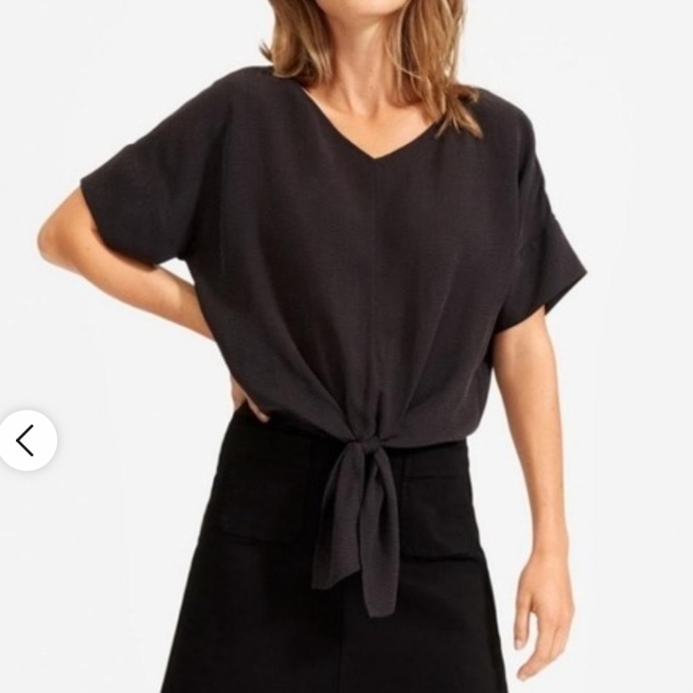 Everlane The Cupro Tie Front Black Lightweight Top - 100% Cupro- Sz 6